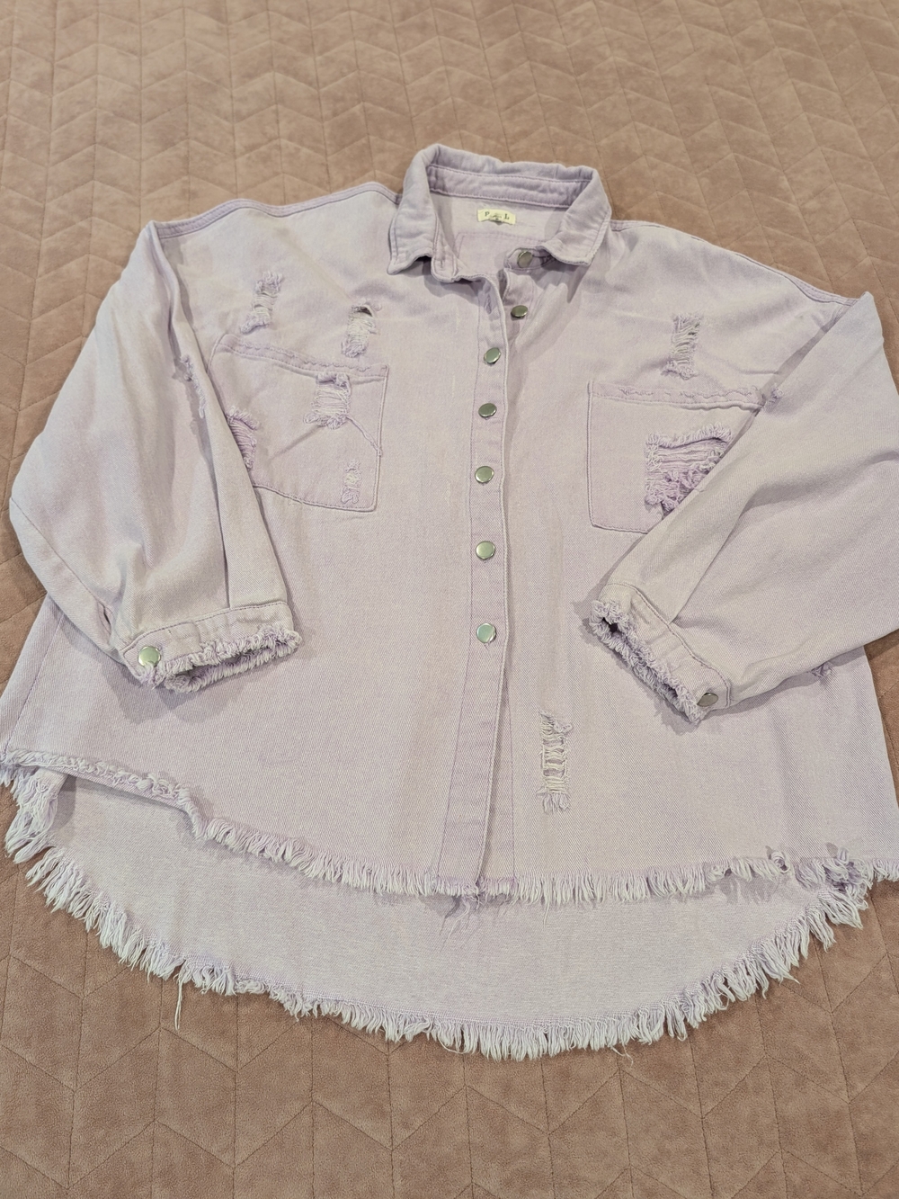POL Worn Lavender Button-Front Shirt, Size L